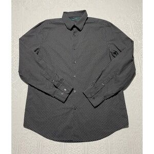 Perry Ellis Mens L Black White Geometric Medallion Print Cotton Button Up Shirt